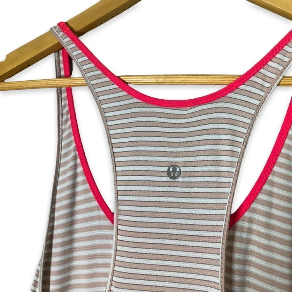Lululemon What The Sport Singlet Silver Stripe White Naked Tank Top